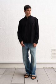 OVERSIZE FRESH KETEN SİYAH GÖMLEK - Görsel 2