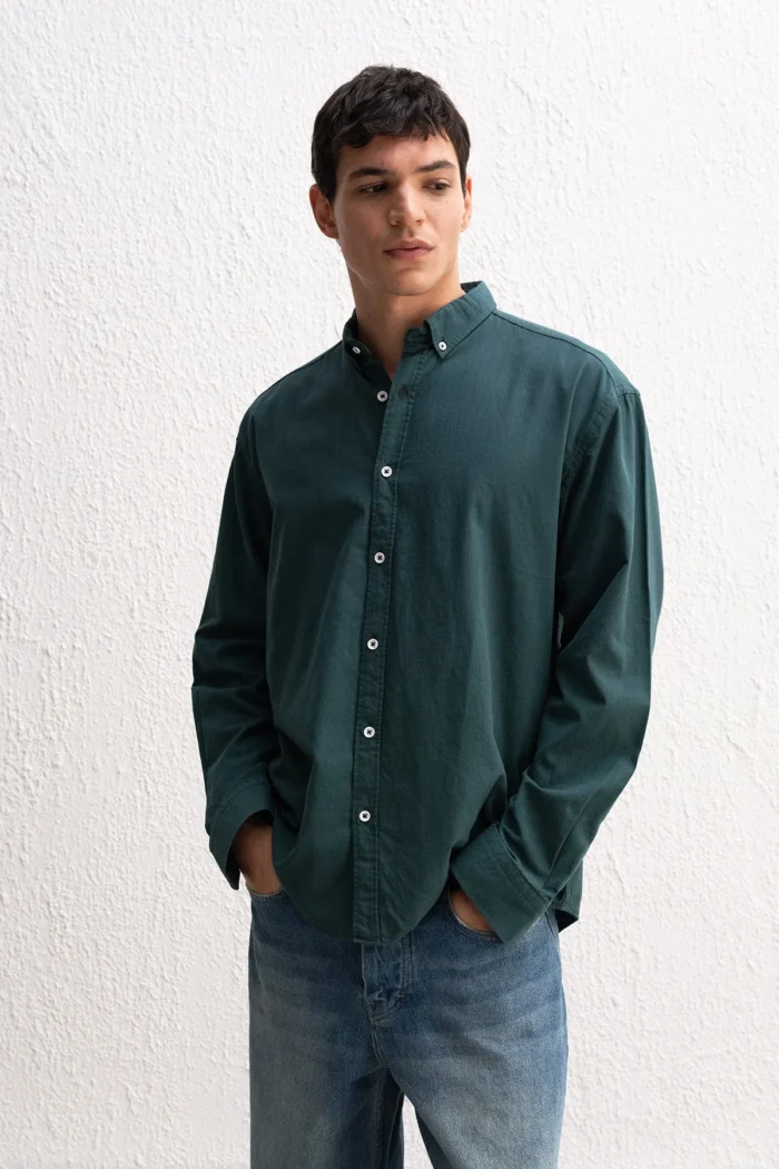 OVERSIZE FRESH KETEN PETROL YEŞİLİ GÖMLEK - Görsel 3