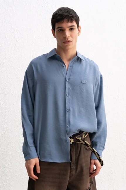 OVERSIZE MODAL INDIGO GÖMLEK
