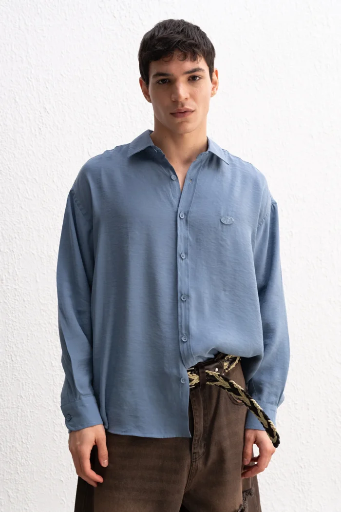 OVERSIZE MODAL INDIGO GÖMLEK - Görsel 1