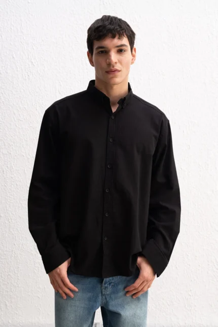 OVERSIZE FRESH KETEN SİYAH GÖMLEK