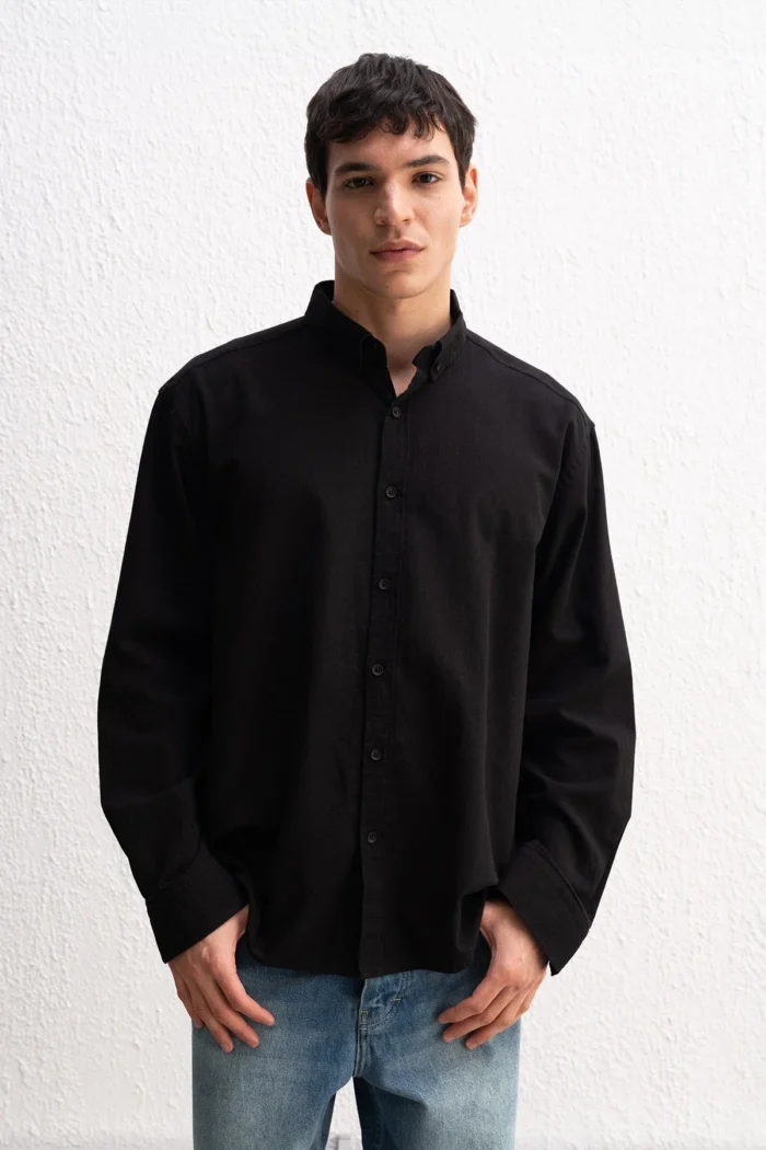 OVERSIZE FRESH KETEN SİYAH GÖMLEK - Görsel 1