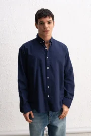 OVERSIZE FRESH KETEN LACİVERT GÖMLEK