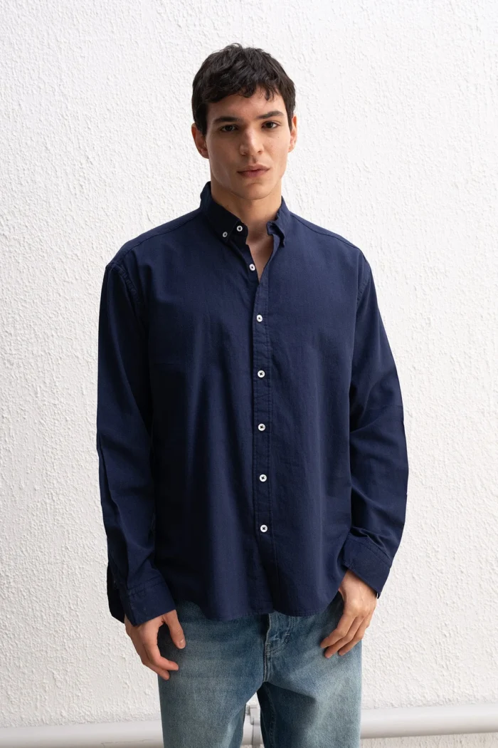OVERSIZE FRESH KETEN LACİVERT GÖMLEK - Görsel 1