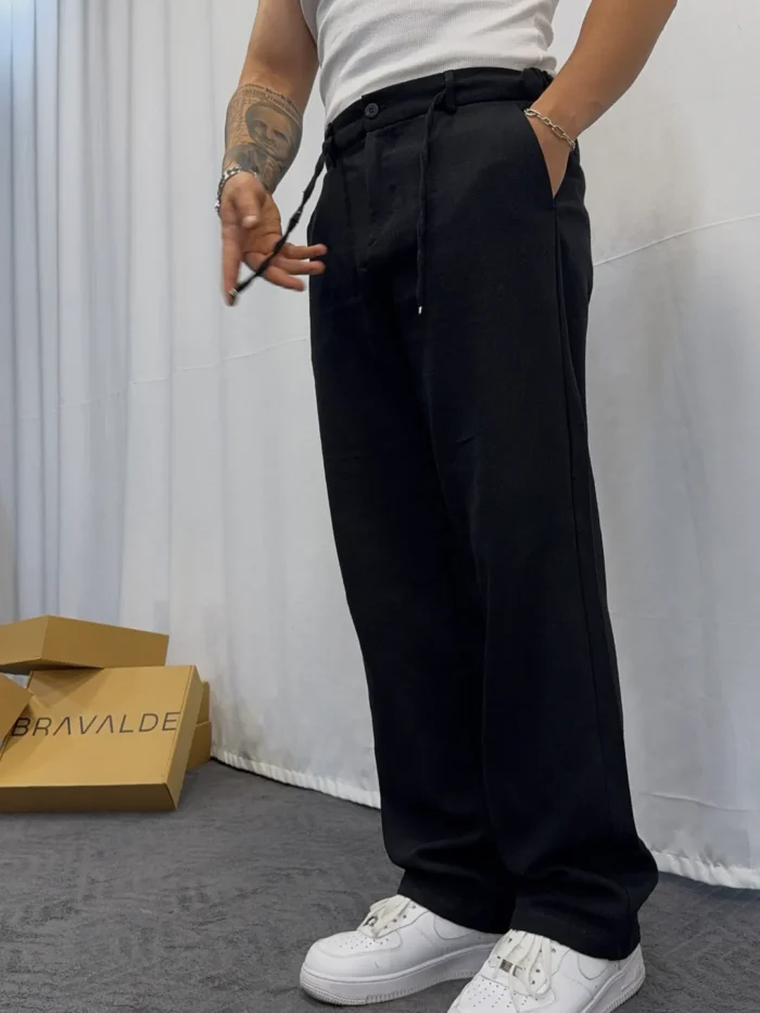 GIESTO SİYAH İNCLUSİVE KETEN BAGGY PANTOLON - Görsel 1