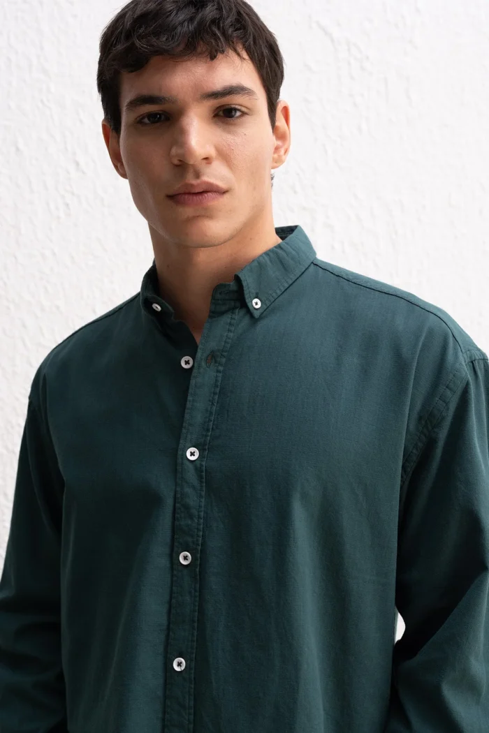 OVERSIZE FRESH KETEN PETROL YEŞİLİ GÖMLEK - Görsel 4
