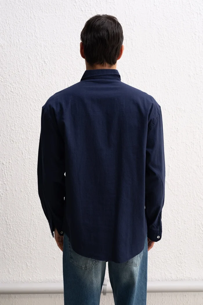 OVERSIZE FRESH KETEN LACİVERT GÖMLEK - Görsel 3