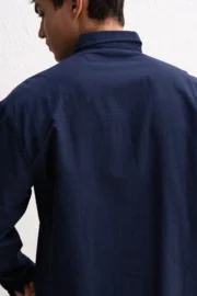 OVERSIZE FRESH KETEN LACİVERT GÖMLEK - Görsel 2