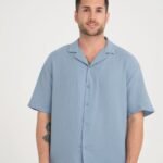 Rahat Kalıp İndigo Müslin Keten Gömlek