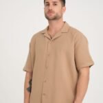 Rahat Kalıp Kahverengi Müslin Keten Gömlek