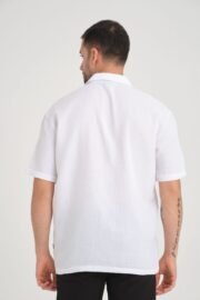Rahat Kalıp Beyaz Müslin Keten Gömlek - Görsel 4