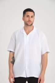 Rahat Kalıp Beyaz Müslin Keten Gömlek - Görsel 3