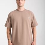 Minimal Baskılı Kahverengi Oversize Erkek T-shirt