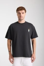 Minimal Baskılı Siyah Oversize Erkek T-shirt - Görsel 2