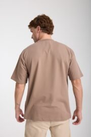 Minimal Baskılı Kahverengi Oversize Erkek T-shirt - Görsel 3