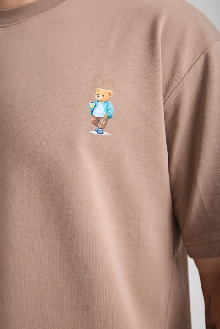 Minimal Baskılı Kahverengi Oversize Erkek T-shirt - Görsel 4