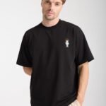 Minimal Baskılı Siyah Oversize Erkek T-shirt