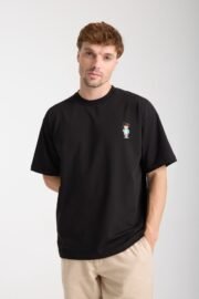 Minimal Baskılı Siyah Oversize Erkek T-shirt