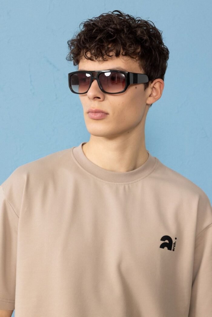 Minimal Baskılı Kahverengi Oversize Erkek T-shirt - Görsel 2