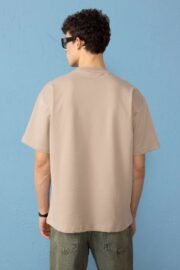 Minimal Baskılı Kahverengi Oversize Erkek T-shirt - Görsel 3