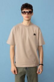 Minimal Baskılı Kahverengi Oversize Erkek T-shirt - Görsel 4
