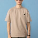 Minimal Baskılı Kahverengi Oversize Erkek T-shirt