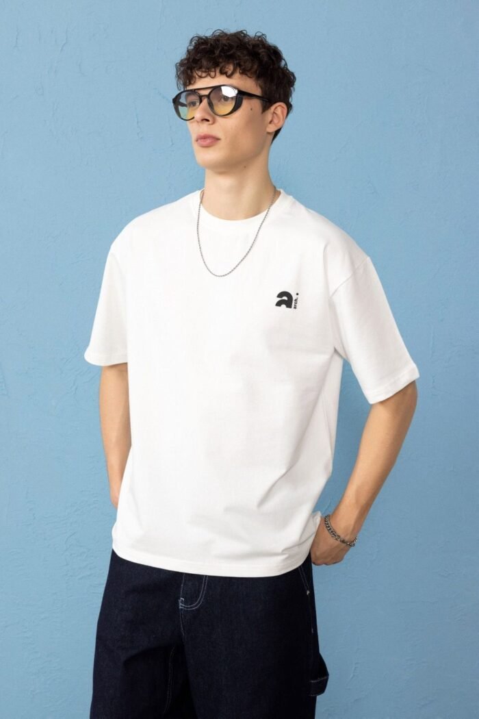 Minimal Baskılı Oversize Erkek T-shirt - Görsel 5