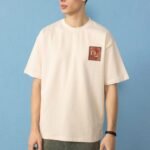 Halı Deseni İşlemeli Kırık Beyaz Oversize Erkek T-shirt