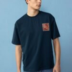 Halı Deseni İşlemeli Lacivert Oversize Erkek T-shirt