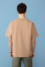 Halı Deseni İşlemeli Kahverengi Oversize Erkek T-shirt - Görsel 2
