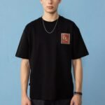 Halı Deseni İşlemeli Siyah Oversize Erkek T-shirt