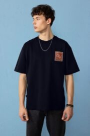 Halı Deseni İşlemeli Siyah Oversize Erkek T-shirt - Görsel 5