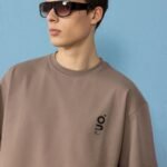 Minimal Baskılı Kahverengi Oversize Erkek T-shirt
