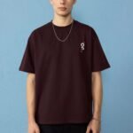 Minimal Baskılı Bordo Oversize Erkek T-shirt