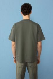 Minimal Baskılı Haki Oversize Erkek T-shirt - Görsel 2