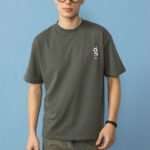 Minimal Baskılı Haki Oversize Erkek T-shirt