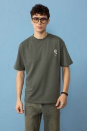 Minimal Baskılı Haki Oversize Erkek T-shirt