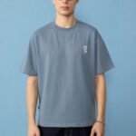 Minimal Baskılı İndigo Oversize Erkek T-shirt