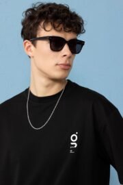 Minimal Baskılı Siyah Oversize Erkek T-shirt - Görsel 3