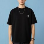 Minimal Baskılı Siyah Oversize Erkek T-shirt