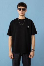 Minimal Baskılı Siyah Oversize Erkek T-shirt