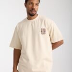 Minimal Baskılı Bej Oversize Erkek T-shirt