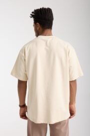 Minimal Baskılı Bej Oversize Erkek T-shirt - Görsel 4
