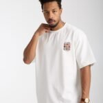 Minimal Baskılı Beyaz Oversize Erkek T-shirt