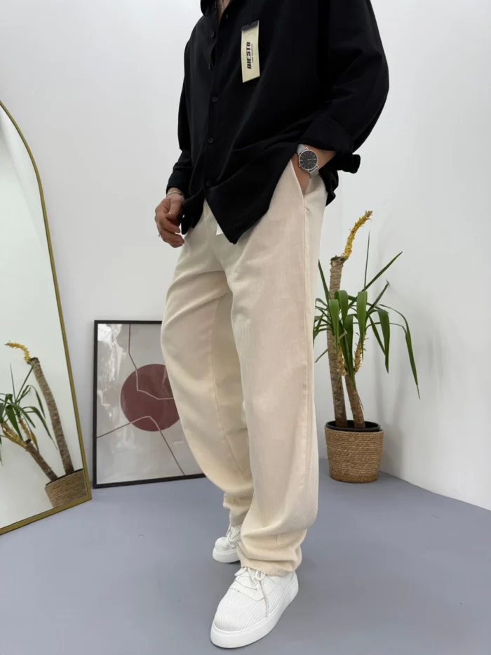 GIESTO BEJ İNCLUSİVE KETEN BAGGY PANTOLON - Görsel 1