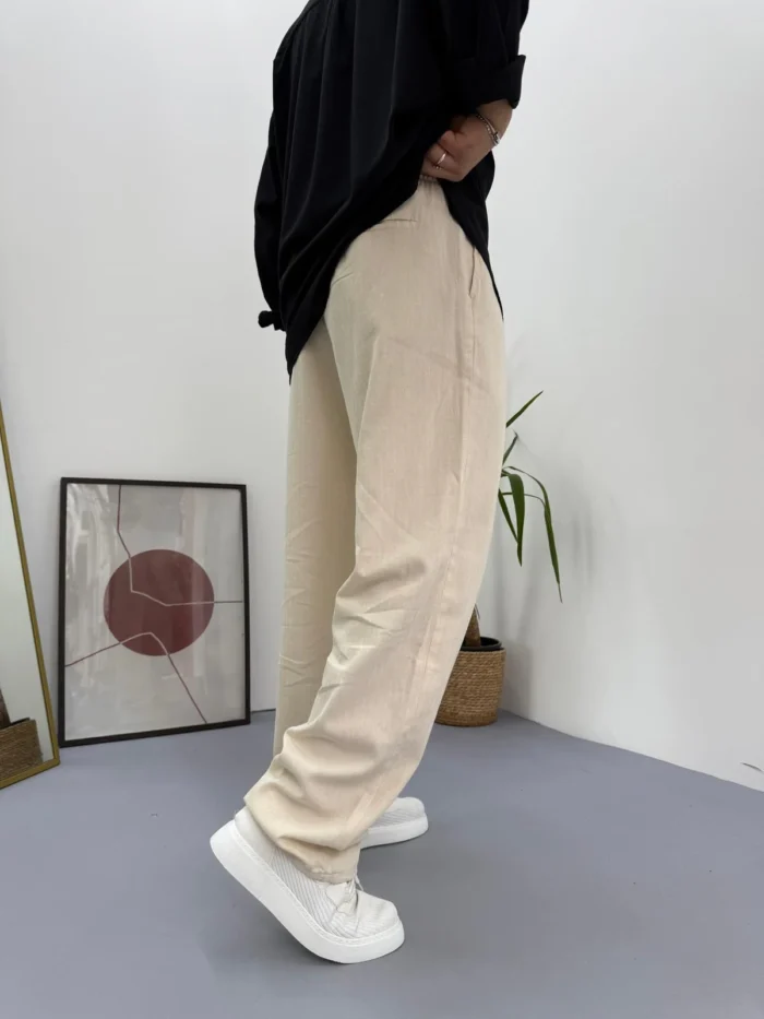 GIESTO BEJ İNCLUSİVE KETEN BAGGY PANTOLON - Görsel 4