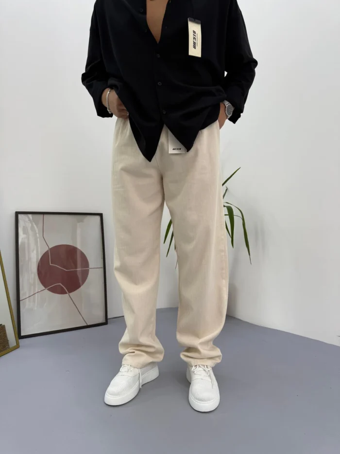 GIESTO BEJ İNCLUSİVE KETEN BAGGY PANTOLON - Görsel 6