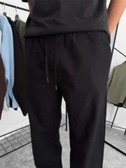 GIESTO SİYAH İNCLUSİVE KETEN BAGGY PANTOLON - Görsel 4