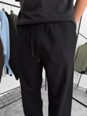 GIESTO SİYAH İNCLUSİVE KETEN BAGGY PANTOLON - Görsel 4