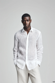 ERKEK KETEN GÖMLEK - SLİM FİT,UZUN KOLLU,ÖZEL TASARIM - Görsel 4